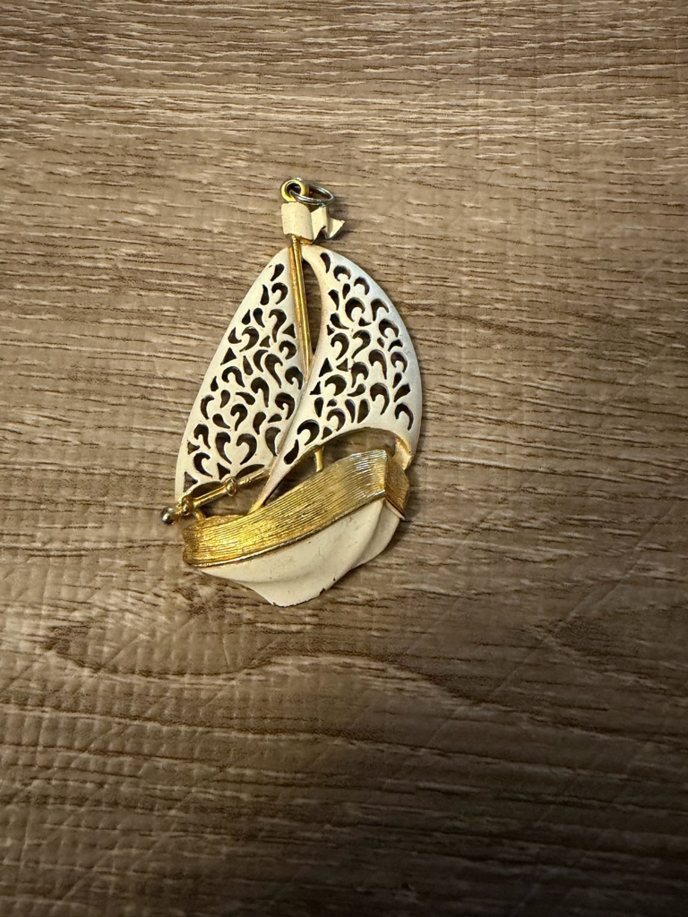 Vintage JJ Jonette Gold tone Enamel Sailboat Pendant
